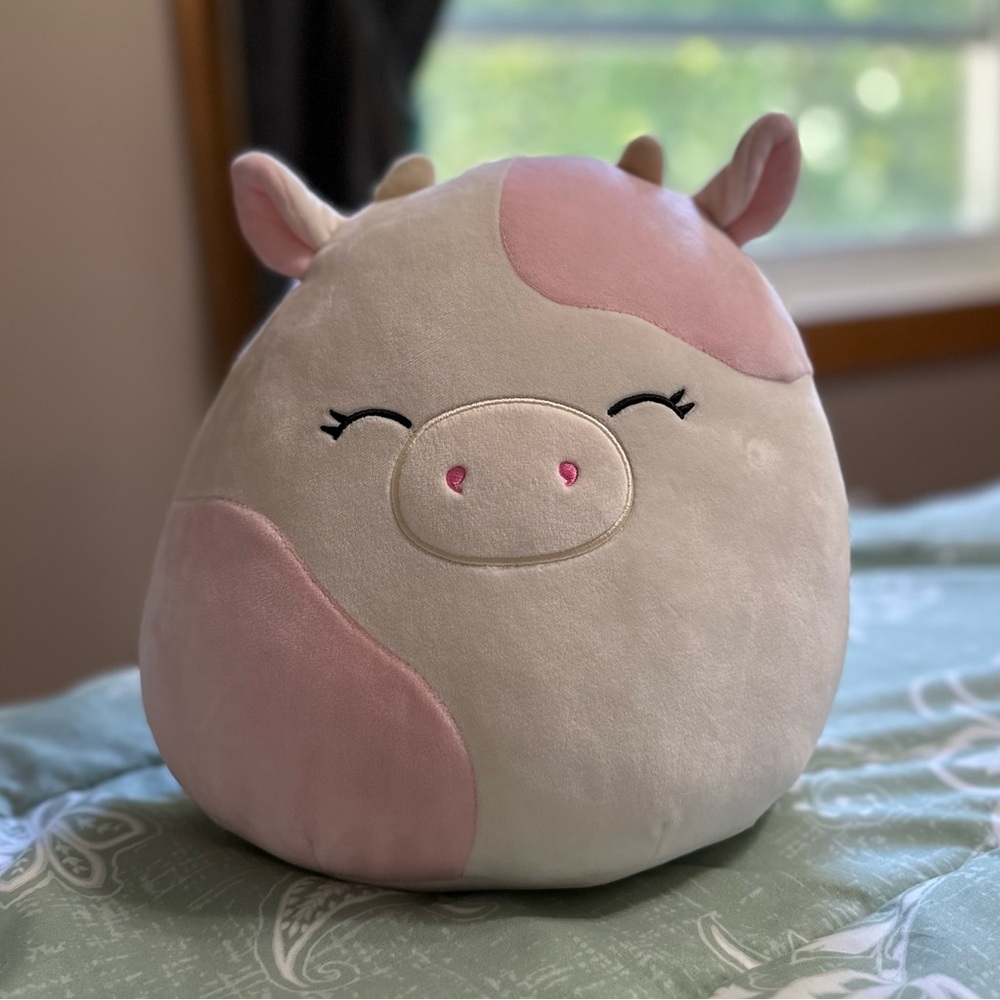 squishmallow 12in pink and white cow